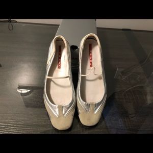 Prada Flats Grey Suede/Silver Leather Size 39.5